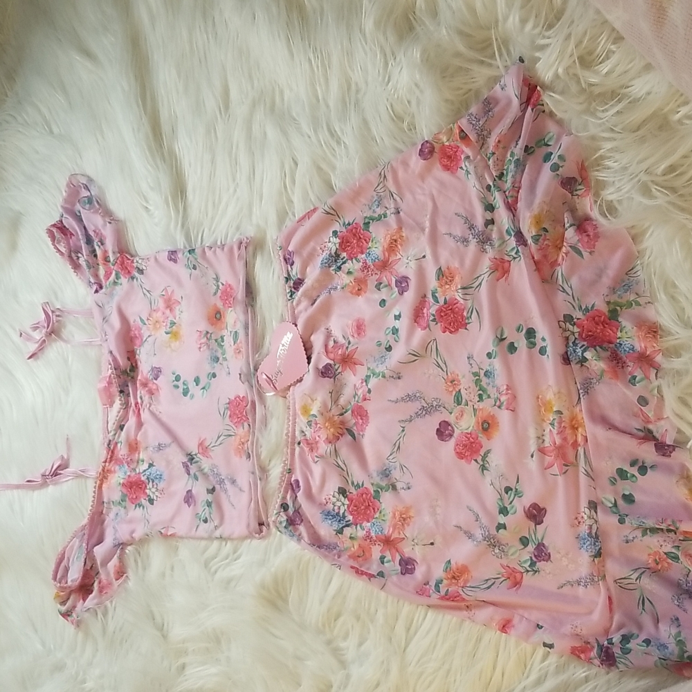 Sugar Thrillz Floral Mesh Top & Skirt Set